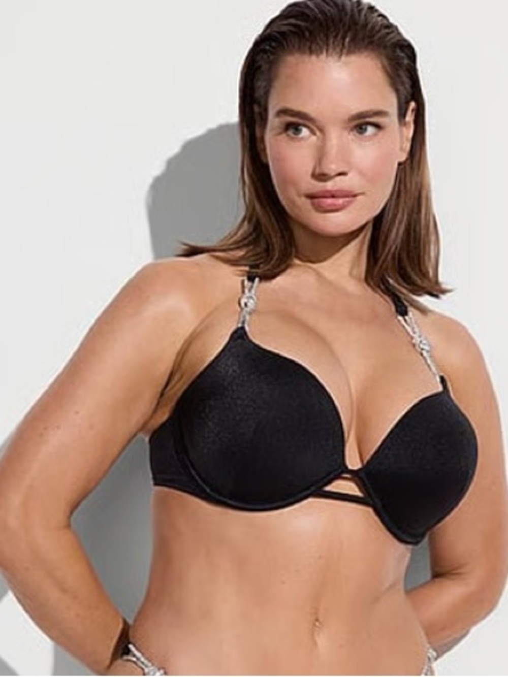 Victoria's Secret Black Bikini Top with Decorative Metallic Accents